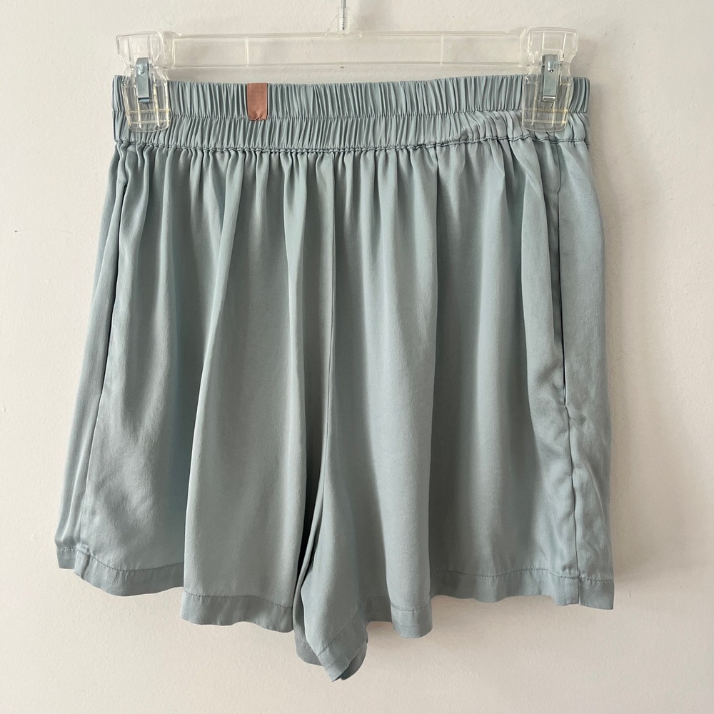 Lunya Silk Shorts Sleepwear Women Small Blue Grey Pockets Luxury Minimalist FLAW